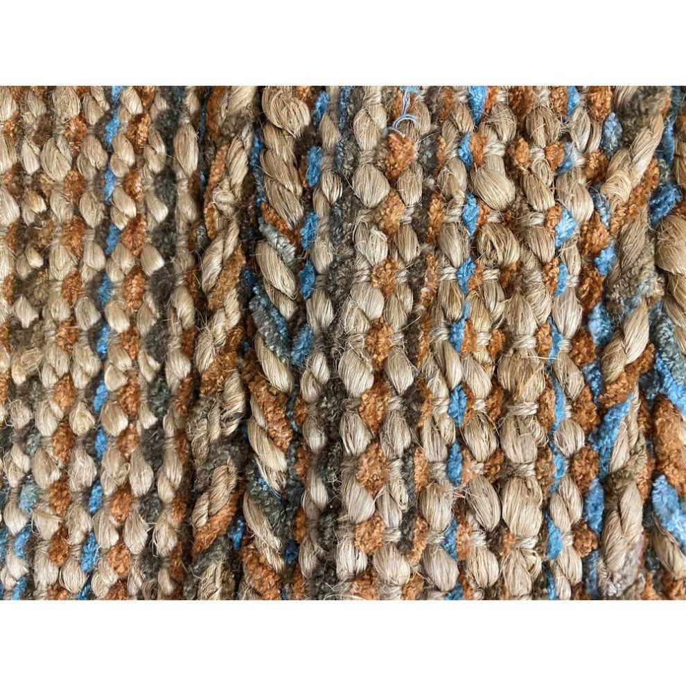 5" x 7" Seafoam and Tan Braided Stripe Area Rug