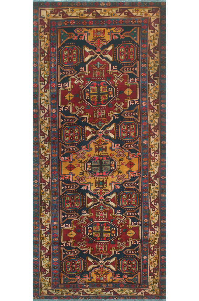 Fine Vintage Distressed Ahmad Red/Navy Runner, 4'2x9'5