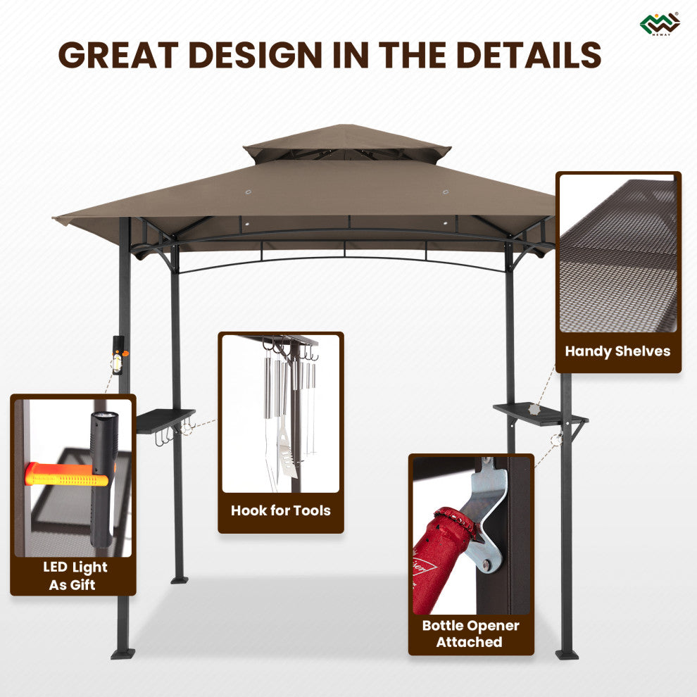 MEWAY 8x5 Grill Gazebo 2-Tiered Outdoor BBQ Canopy Tent, Brown, 8x5