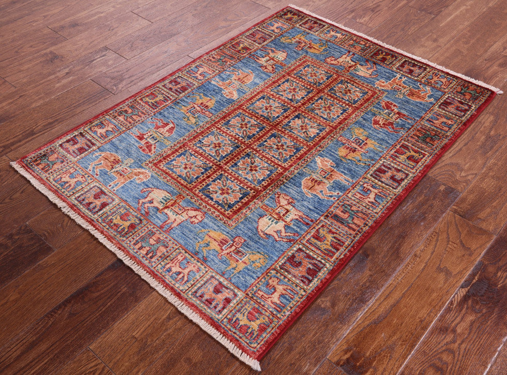 Hand-Knotted Antiqued Pazyryk Historical Design Rug 2' 10" X 3' 11" Q10879