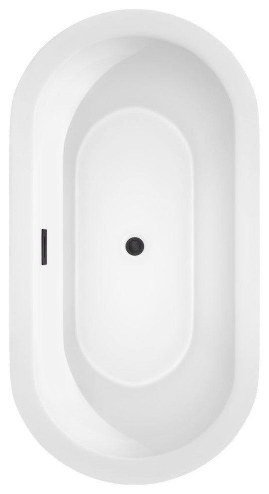 60"Freestanding Tub Black, WH Interior, Floor Mounted Faucet, Drain, Trim Black
