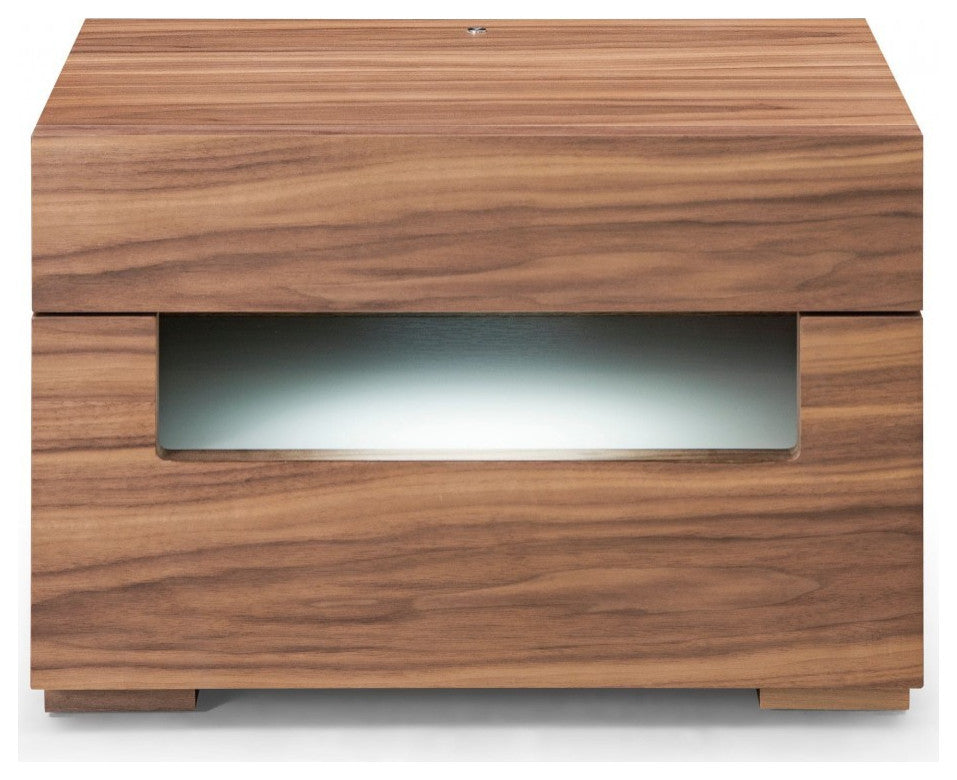 Dazzling contemporary LED Walnut Nightstand With Two Drawers