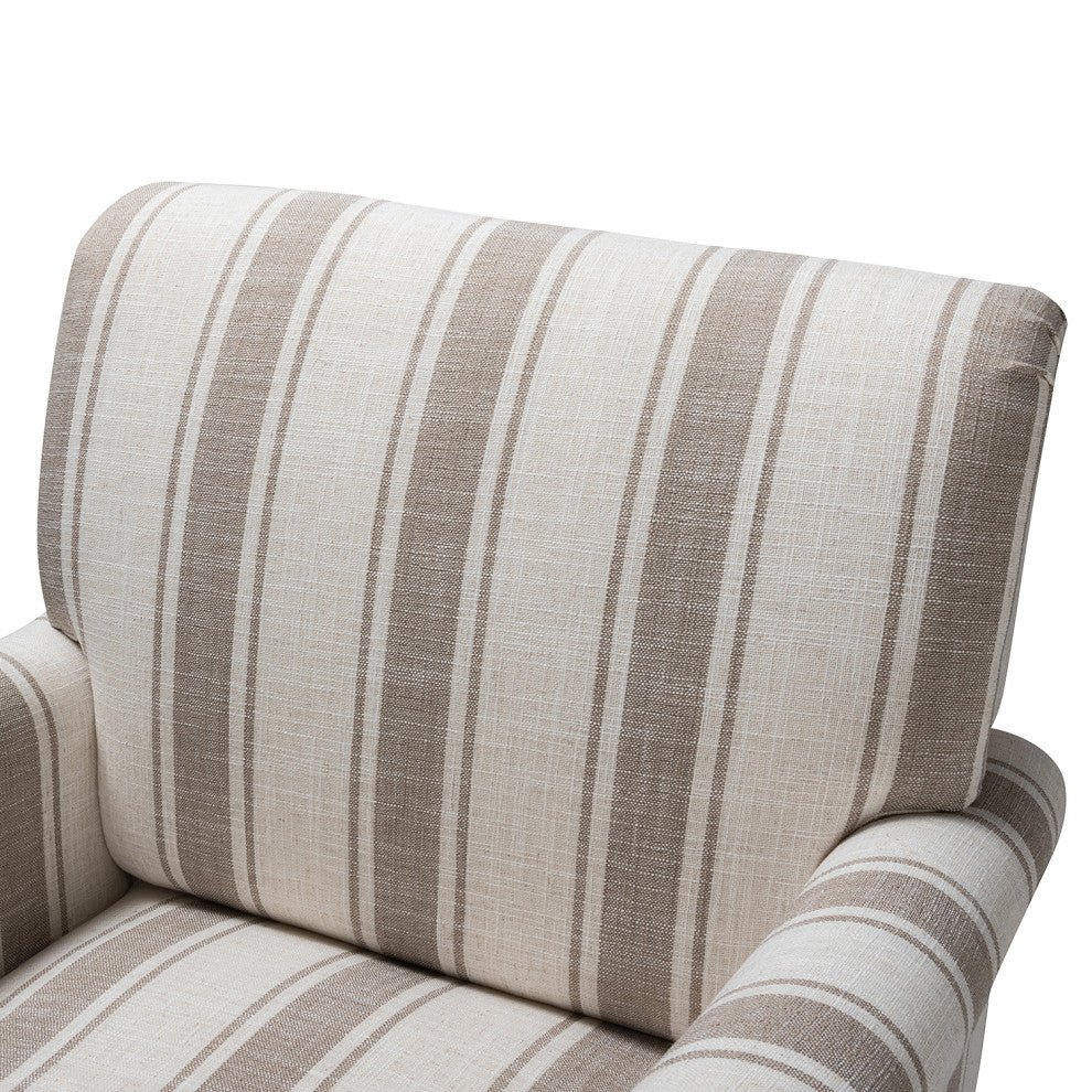 Mid-century Stripe Armchair With Wing Back, Tan