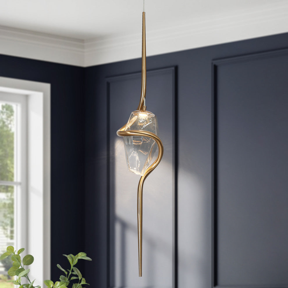LNC Chrysanthemum 1-Light 5.1" Modern Unique Gold LED Pendant Light, Gold