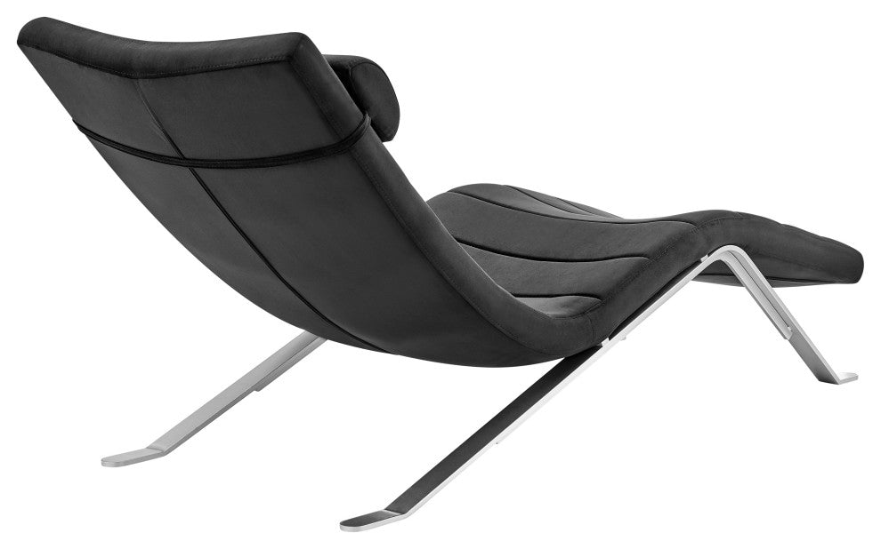 Gilda Lounge Chair, Black Velvet With Silver Base
