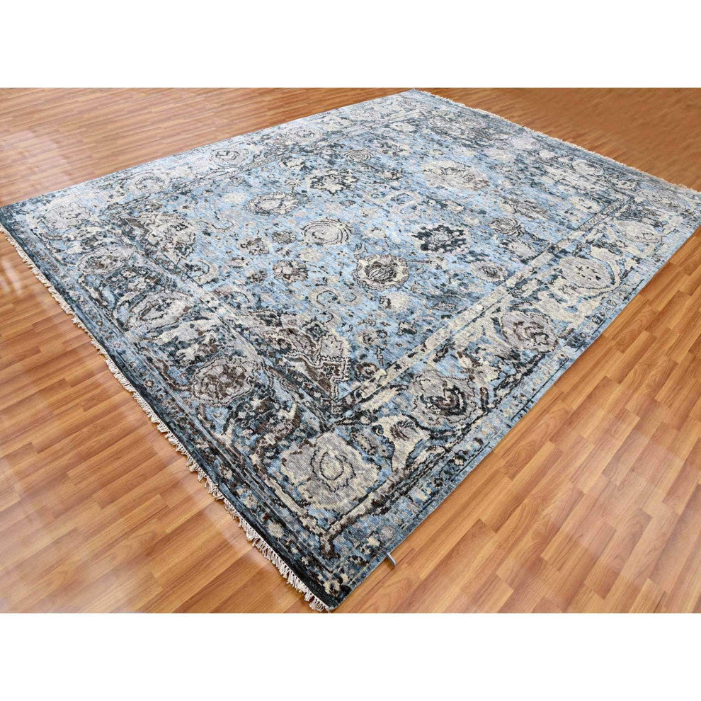 Ash Gray Modern Tabriz Design Pure Wool Hand Knotted Oriental Rug, 9'2"x12'4"