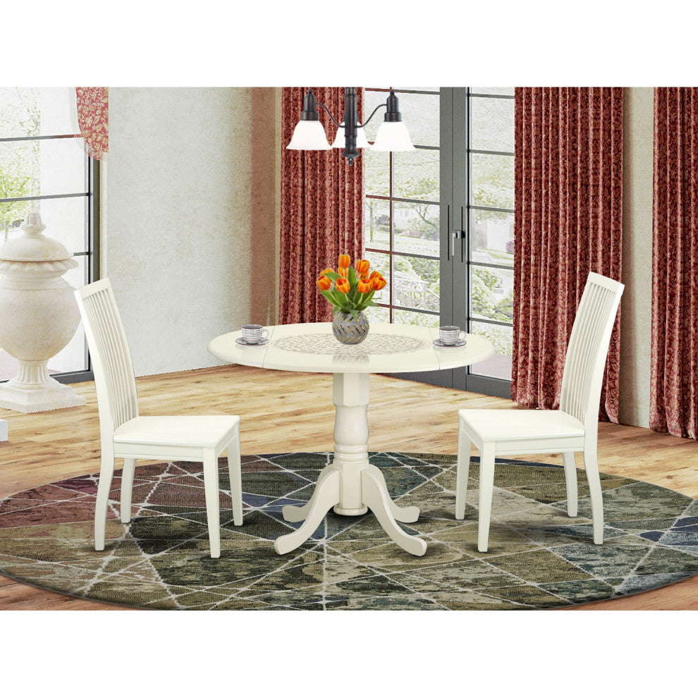 3 Pc Dublin Kitchen Table Set -Dining Table And 2 Wood Seat Kitchen Chairs