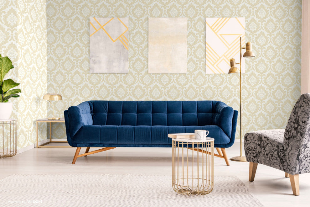 Osbourne Light Gold Damask Wallpaper