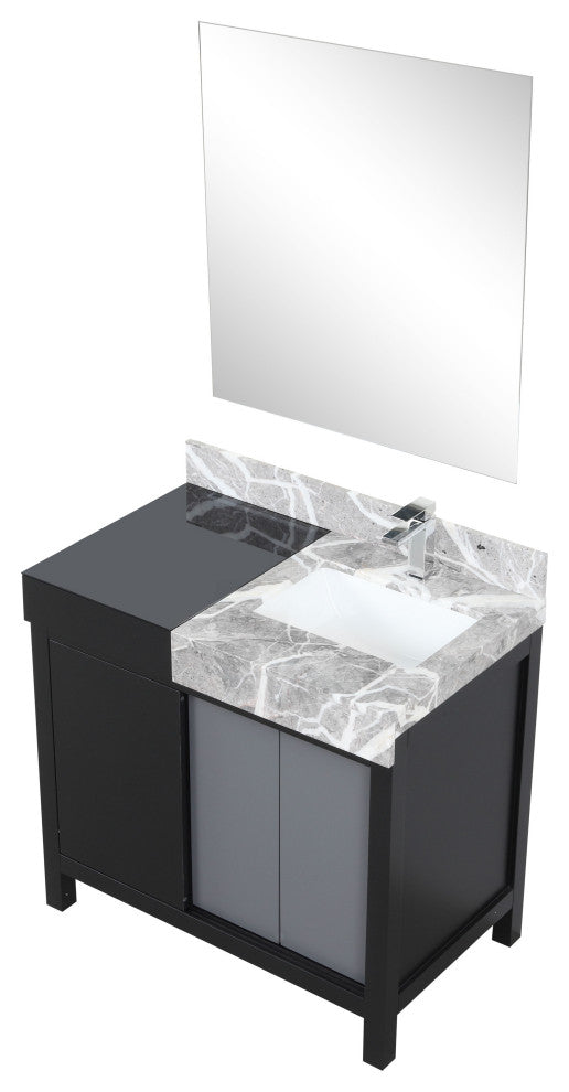 Zilara 36" Black and Grey Single Vanity Set, Monte Chrome Faucet Set