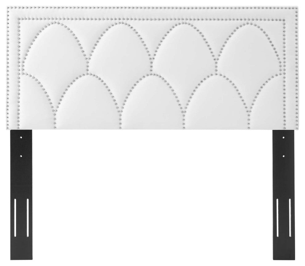 Headboard, Nailhead, Twin Size, White, Velvet, Modern, Bedroom Guest Suite