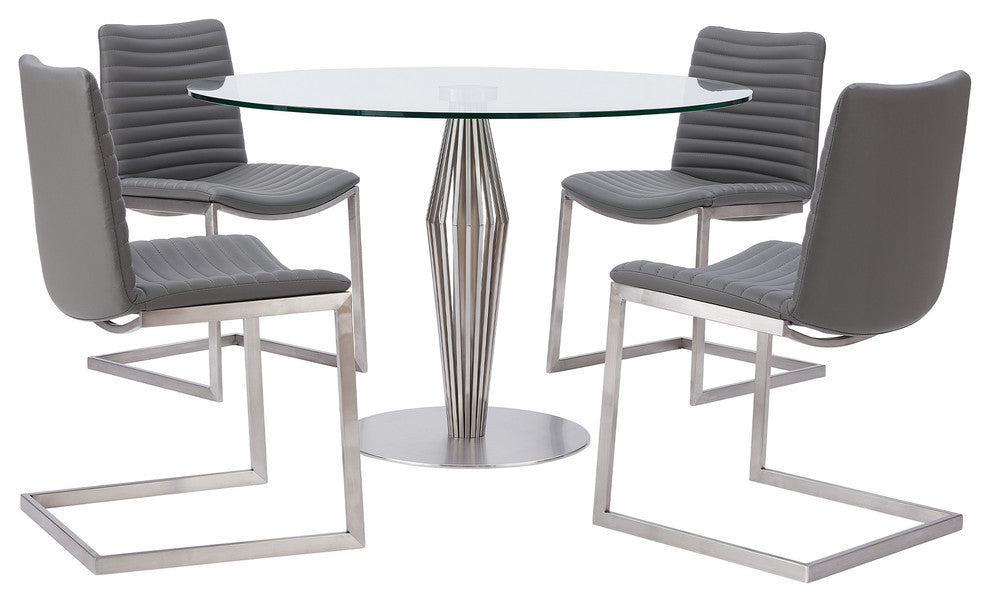 April Gray Faux Leather and Stainless Steel Dining Chairs Set of 2