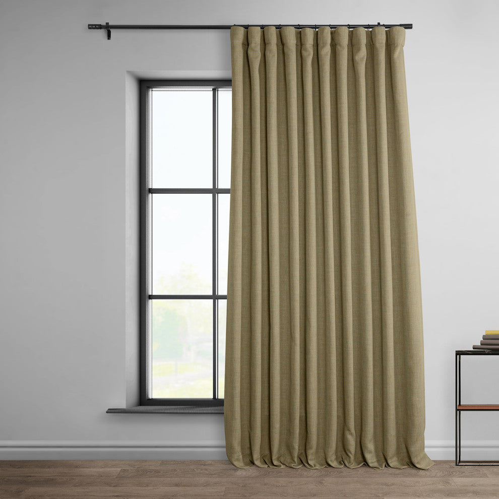 Faux Linen Extra Wide Room Darkening Curtain Single Panel, Nomad Tan, 100w X 96l