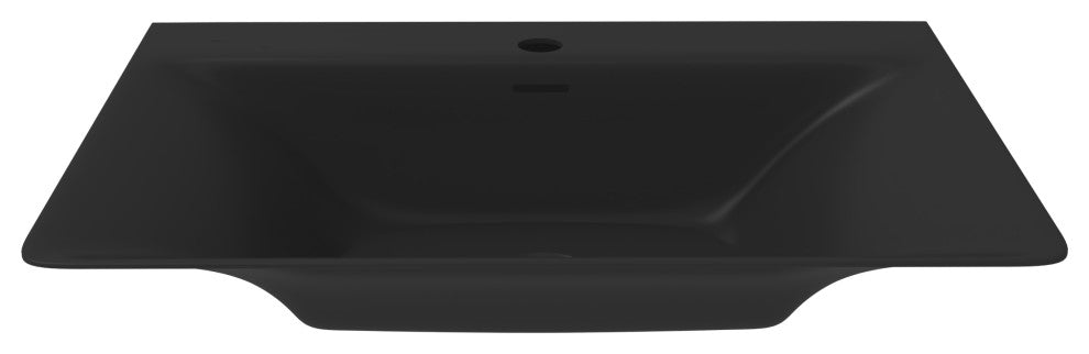 CastelloUSA Carmella Minimalist Wall Mount Bathroom Sink, Black, 24''
