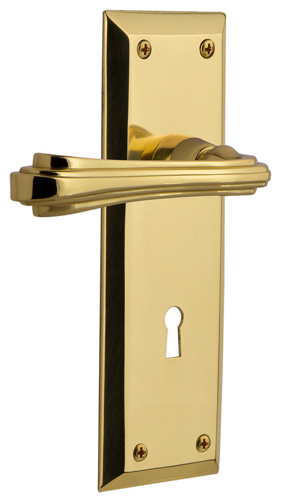New York Plate With Keyhole Fleur Lever, Unlacquered Brass, Right-Handed