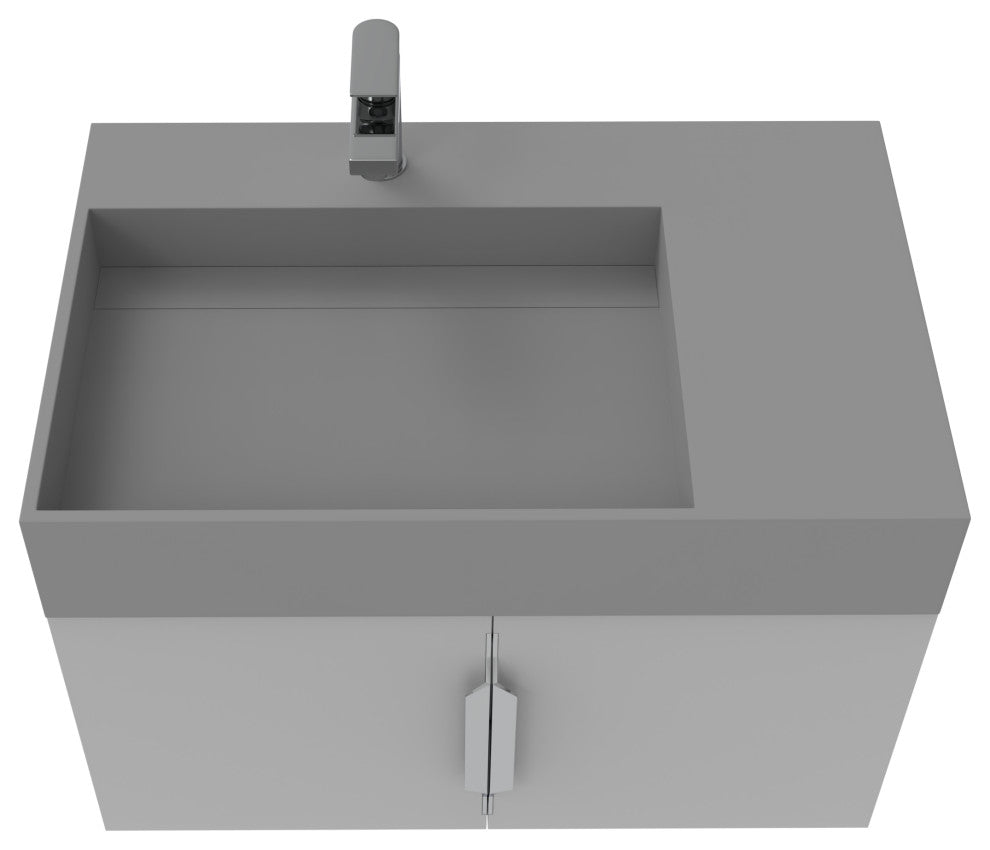 CastelloUSA Amazon 30" Left Wall Mounted Bathroom Vanity Set, Gray, Gray Top, Chrome Handles