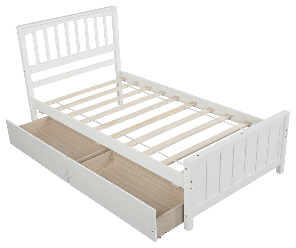 Gewnee Twin size Wdoo Platform Bed with Two Drawers in White