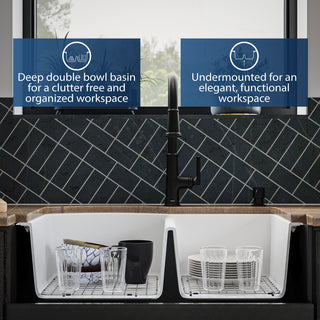 Karran Undermount Quartz 32" 60/40 Double Bowl Kitchen Sink Kit, White