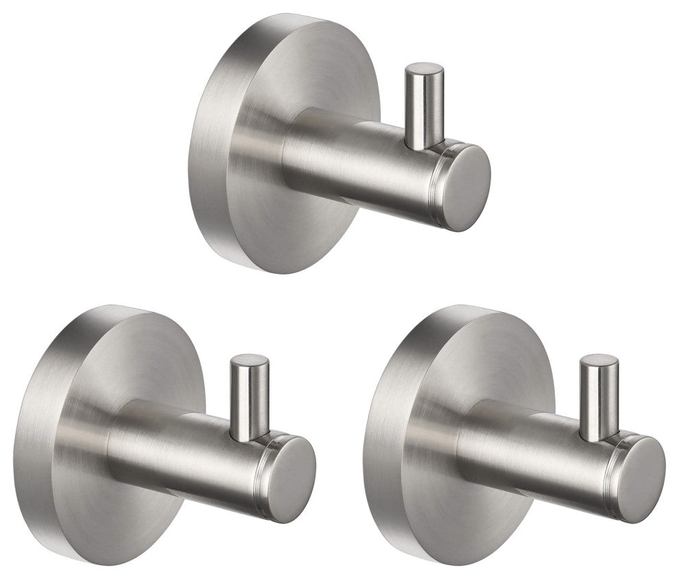 Circular Bathroom Towel & Robe Hook 3 Count, Brushed Nickel