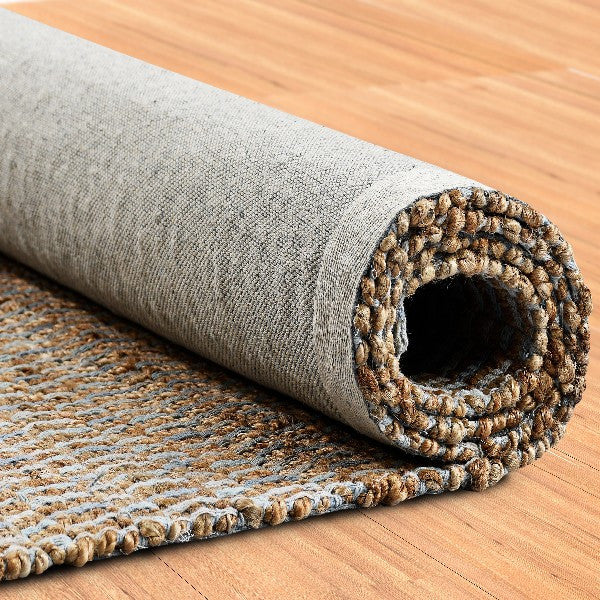 9" x 12" Sky Blue and Tan Interwoven Area Rug