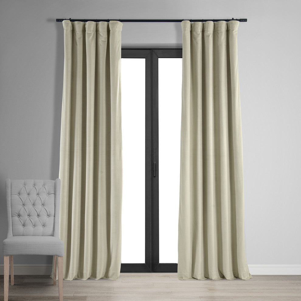 Signature Blackout Velvet Curtain Single Panel, Cool Beige, 50"x108"
