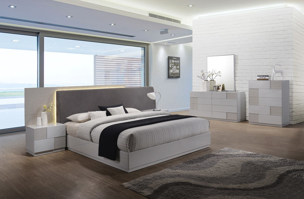 Naple, Silver Line Gray 5-Piece Modern Platform Bedroom Set, Eastern King