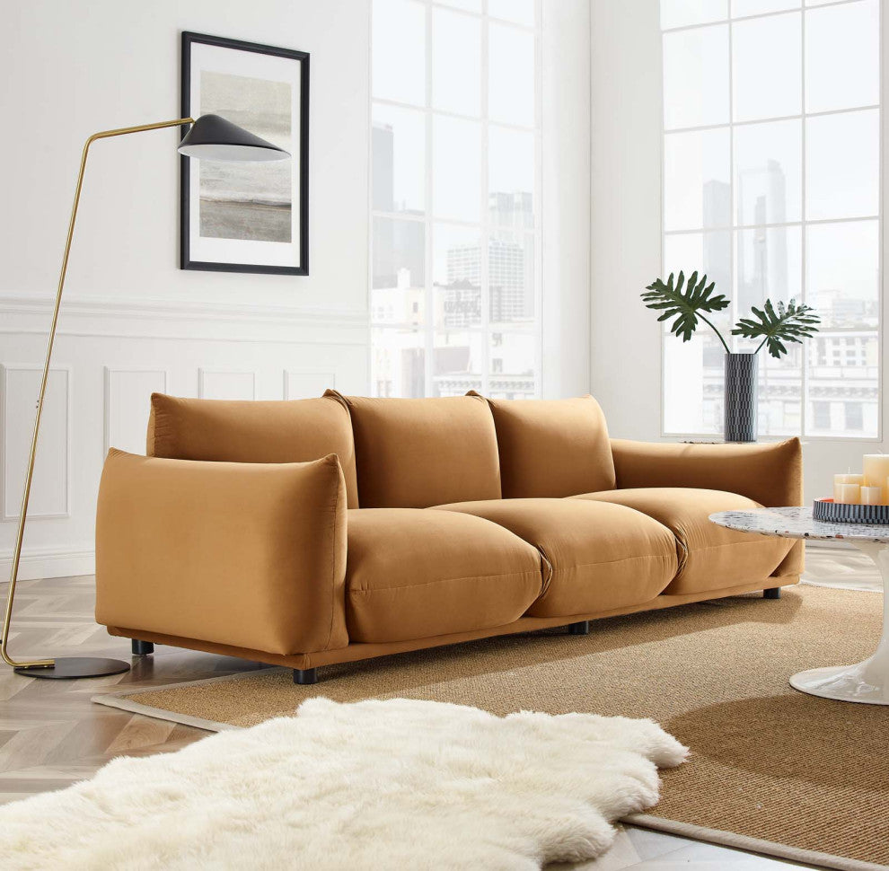 Copious Performance Velvet Sofa Cognac