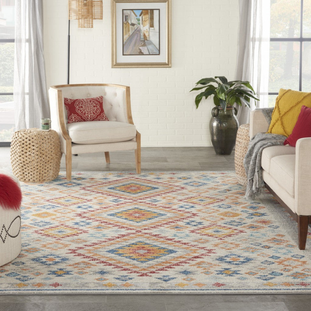 8" x 10" Ivory and Red Diamonds Area Rug