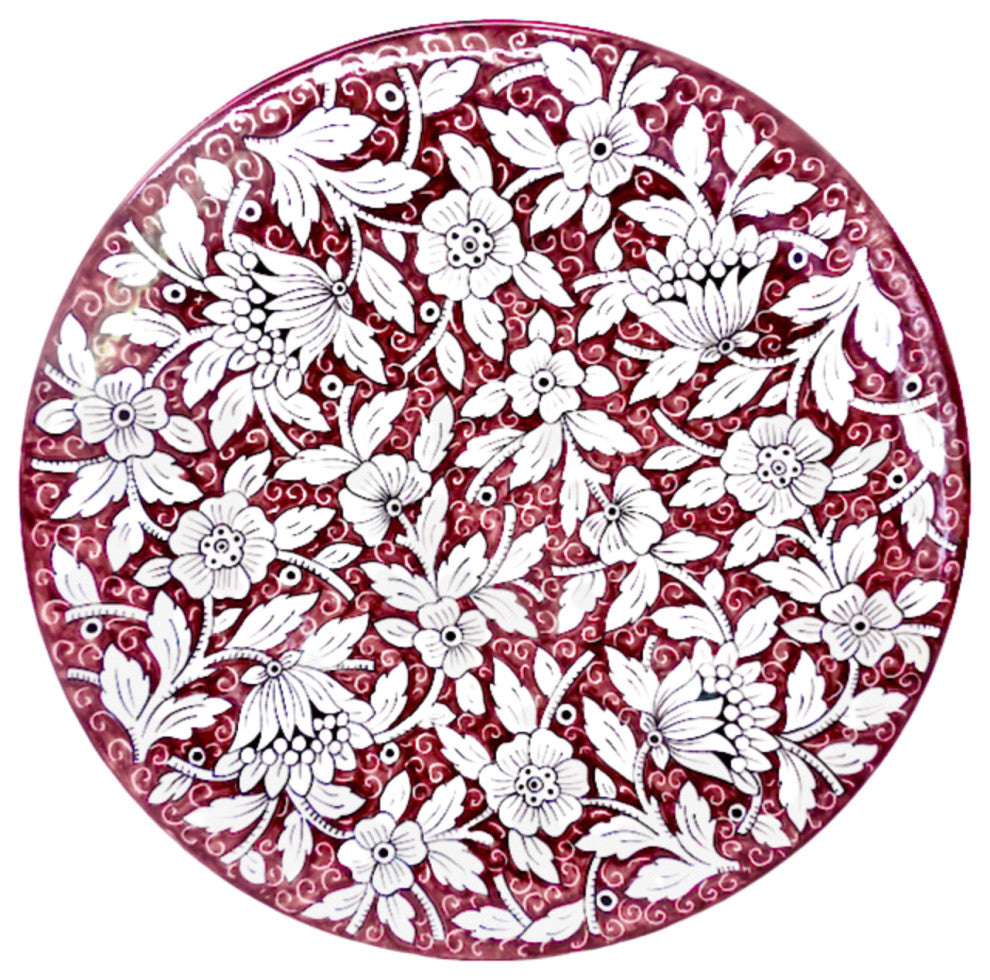 Ceramiche Favaroni Carlo Deruta 16"� Round Serving/Wall Platter w/ Flowers, Red
