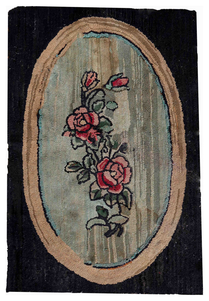 Handmade Vintage American Hooked Rug 2.4'x3.4', 74cmx106cm 1900s