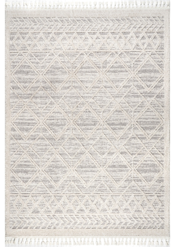 Nuloom Ansley Shag Lattice Tassel Geometric Area Rug, Light Grey 9''x12''