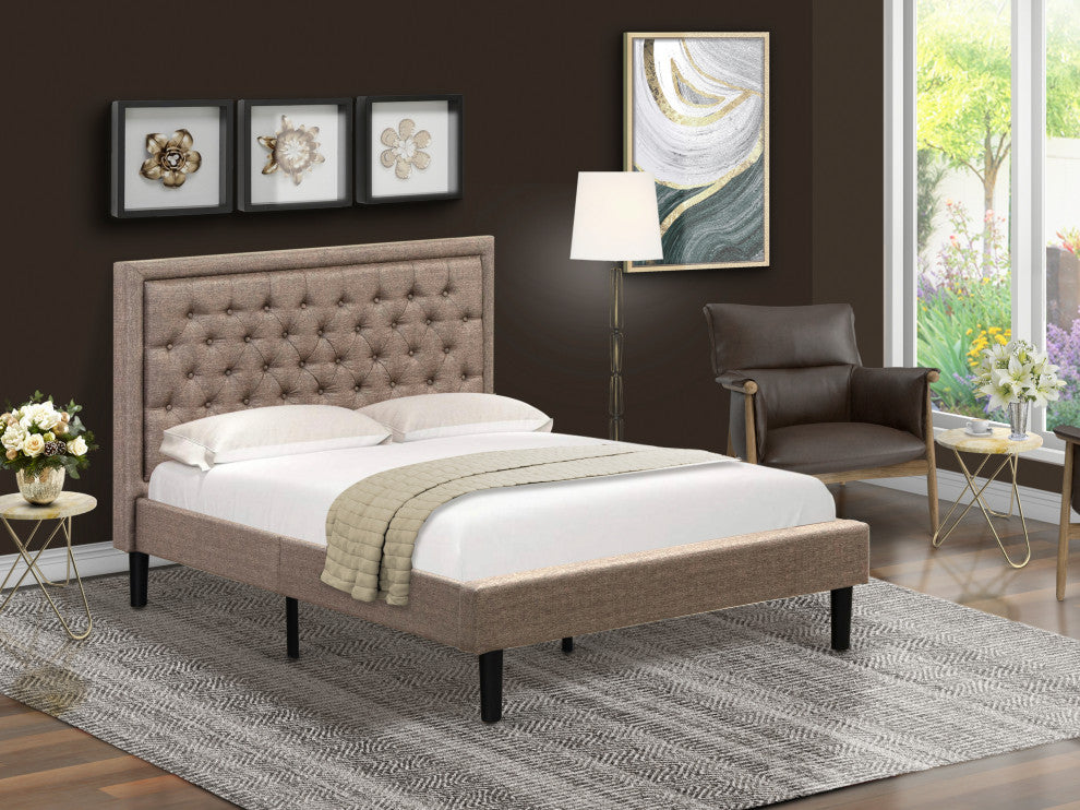 Platform Full Size Bed Dark Khaki Upholestered Bed Headboard,Black Legs