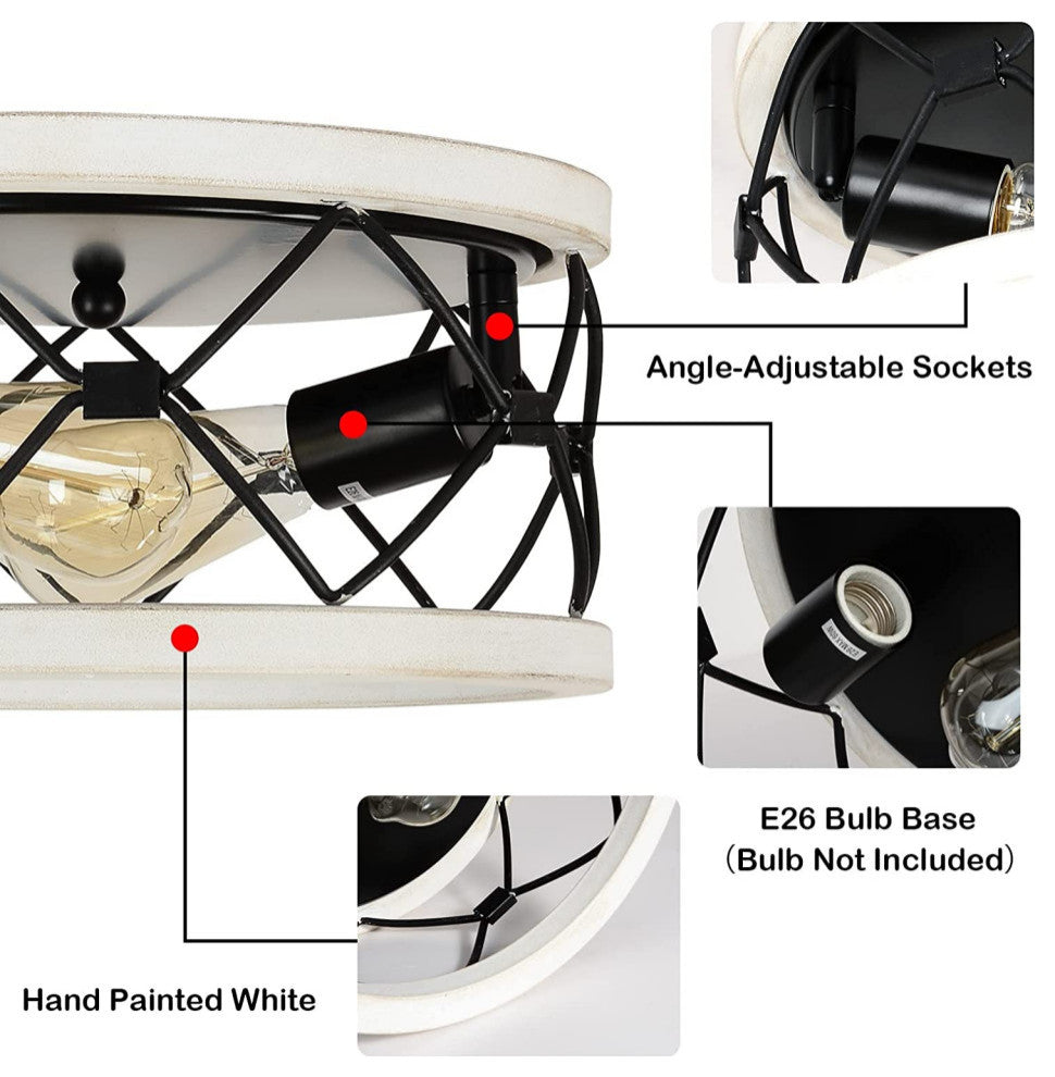 2 light round ceiling light fixture black cage Close to Ceiling Light