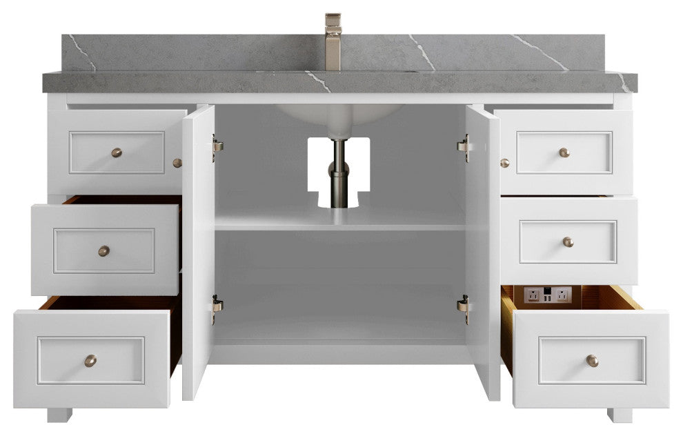 Nashville 60" Single Bathroom Vanity, White 2" Piatra Gray