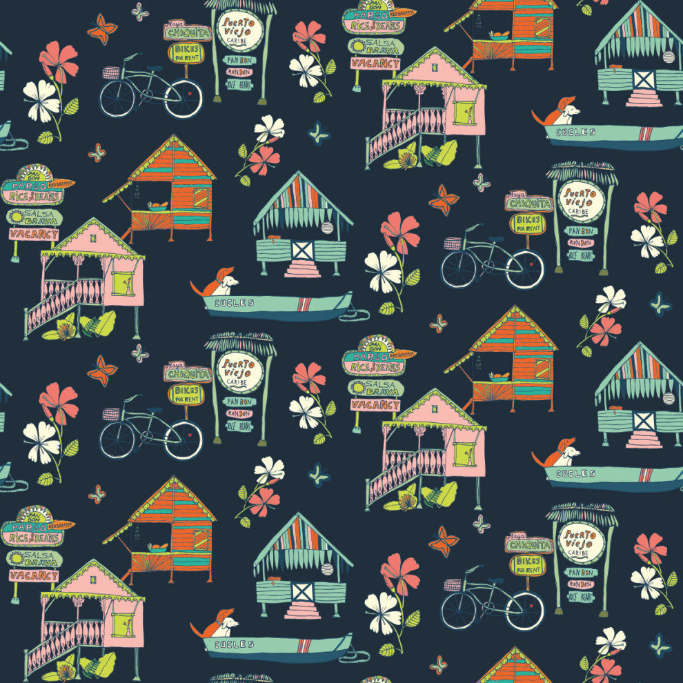 Holalola Caribbean Peel and Stick Wallpaper, Dark Blue