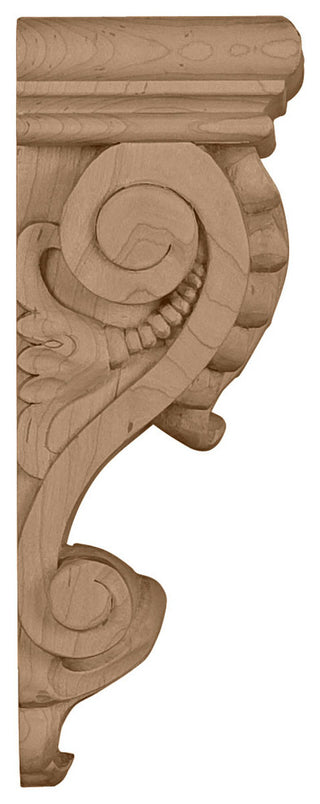 6"W x 3 1/4"D x 8 1/4"H Thin Acanthus Leaf Corbel, Cherry