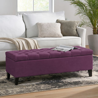 GDF Studio Ottilie Contemporary Button-Tufted Storage Ottoman Bench, Purple