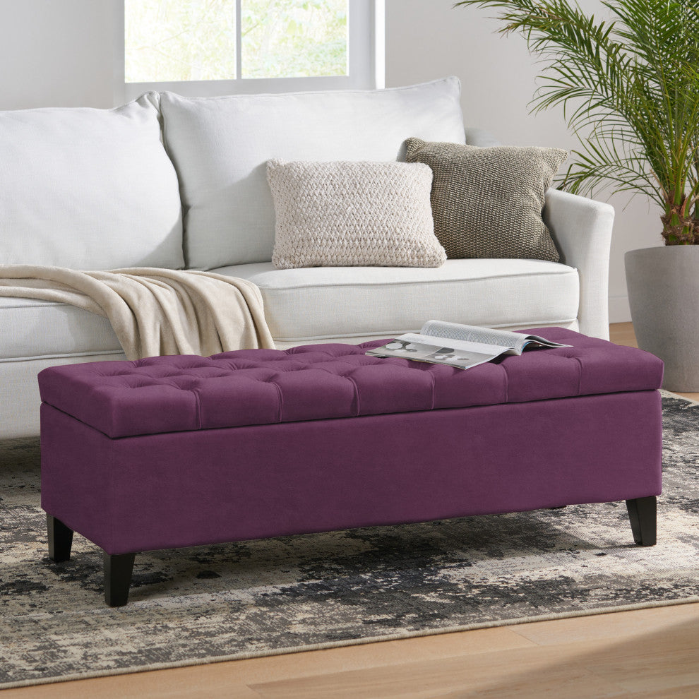 GDF Studio Ottilie Contemporary Button-Tufted Storage Ottoman Bench, Purple