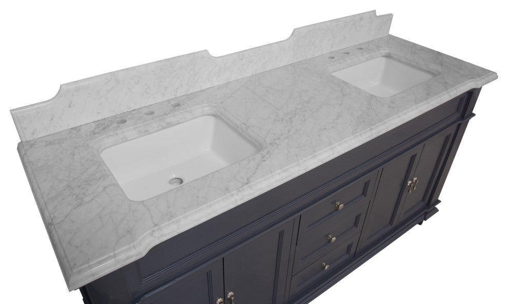 Elizabeth 72" Double Bathroom Vanity, Marine Gray, Carrara Marble