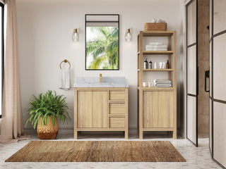 Elizabeth Oak 36" Center Sink Vanity, White 2" Venatino Quartz