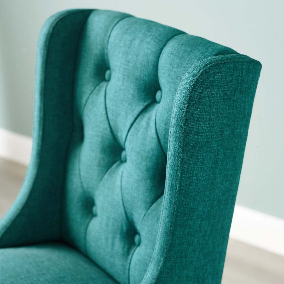 Tufted Counter Stool Chair, Fabric, Wood, Teal Blue, Modern, Bar Pub Cafe Bistro