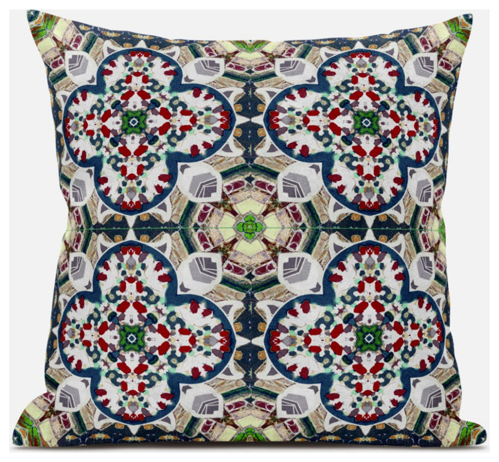 18" Green White Cloverleaf Boho Suede Throw Pillow