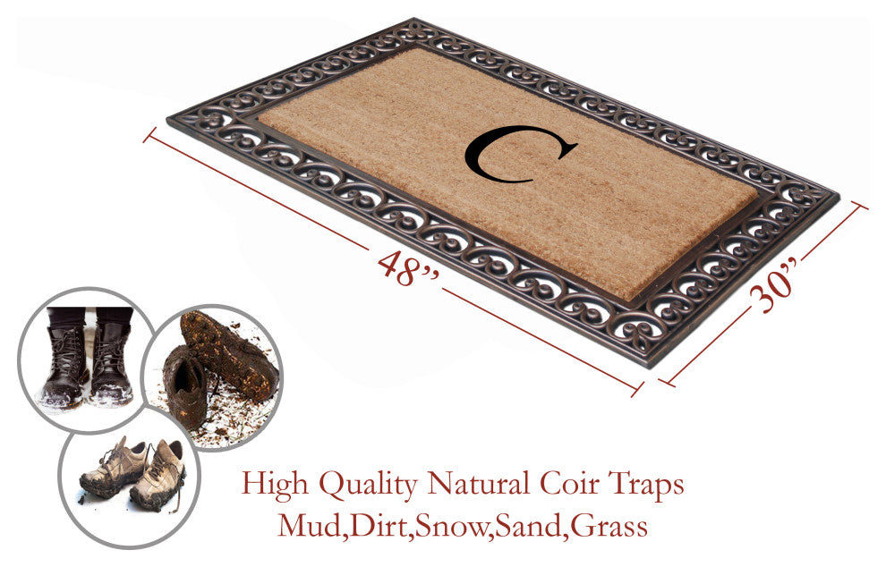 A1HC Rubber & Coir Classic Paisley Border Large Double Monogram Doormat 30X48, C
