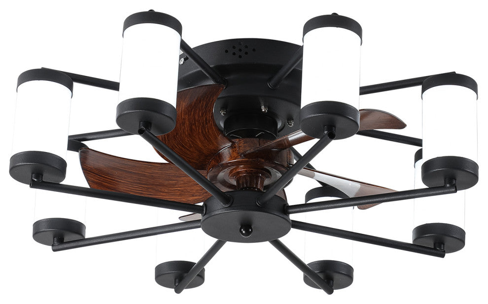 22 in. W x 8 in. H Iron Ceiling Fan in Black and White with Dimmable LED Lights