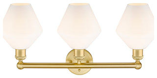 Cindyrella 3-Light 26" Bath Vanity Light, Satin Gold -Cased Matte White Shade