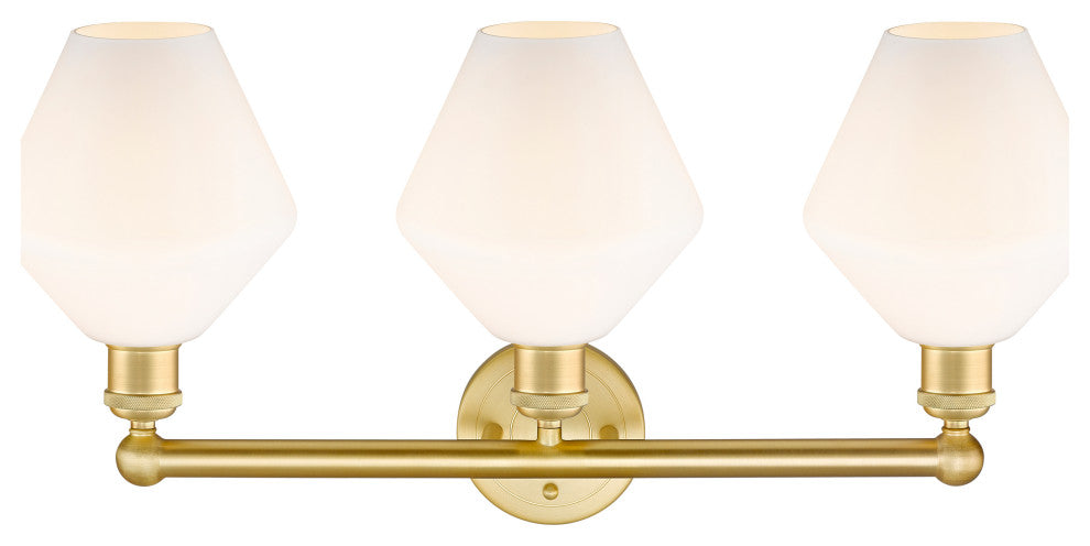 Cindyrella 3-Light 26" Bath Vanity Light, Satin Gold -Cased Matte White Shade