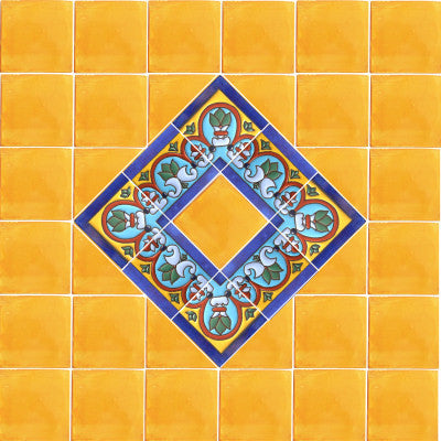 4.2x4.2 9 pcs Aqua Border Raised Talavera Mexican Tile