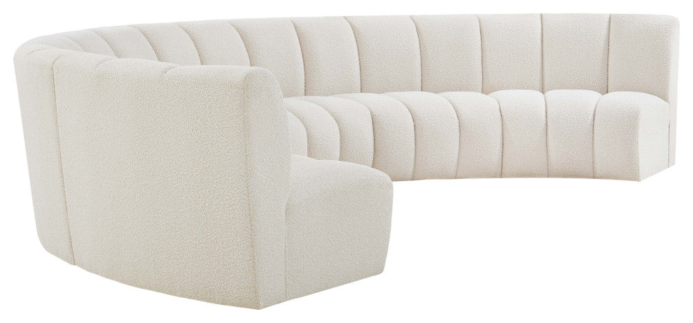 Infinity Black Boucle Fabric Upholstered Arc Shaped Modular Sectional, Cream, 6-Piece, Arc-Shaped