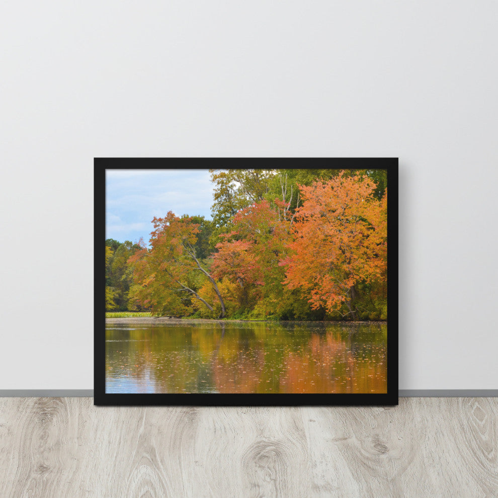 Autumn Tree Line Rural Landscape Framed Photo Paper Wall Art Prints, Black, 16" X 20"