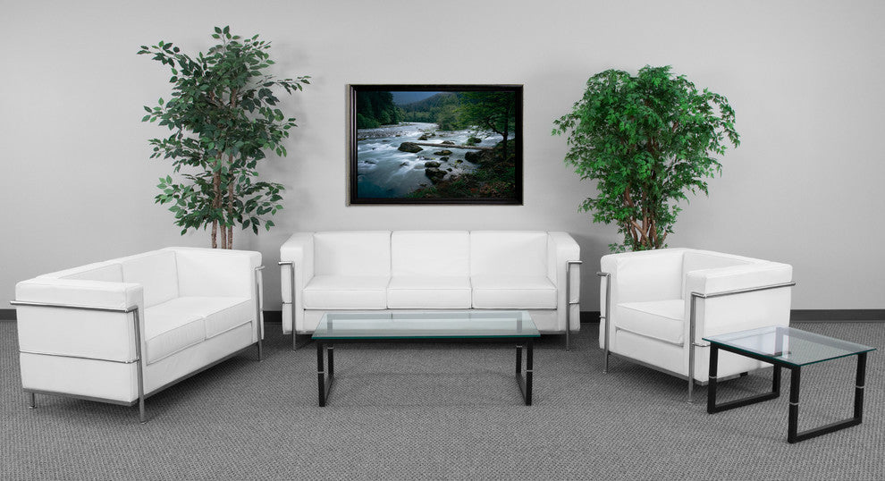 Modern Contemporary Melrose White Leather Sofa With Encasing Frame