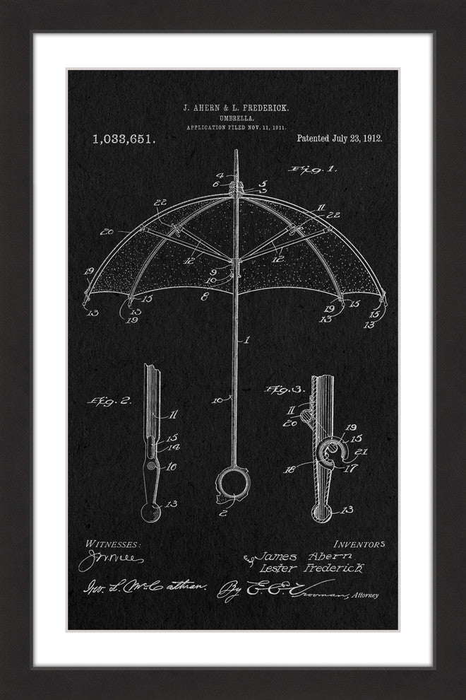 "Umbrella 1912 Black Paper" Framed Painting Print